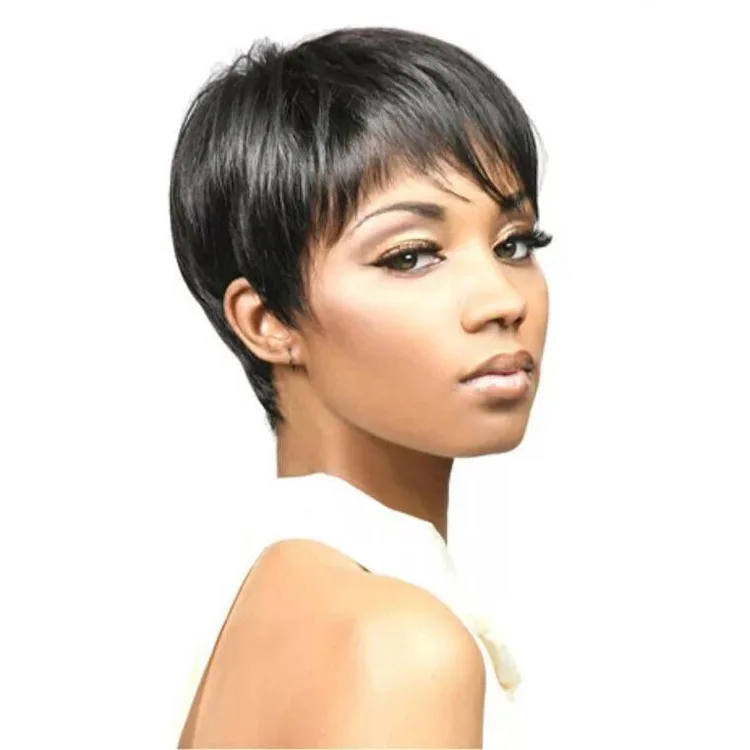 African Wig Chemical Fiber Black Side Part Short Hair Synthetic High Temperature Silk Wig