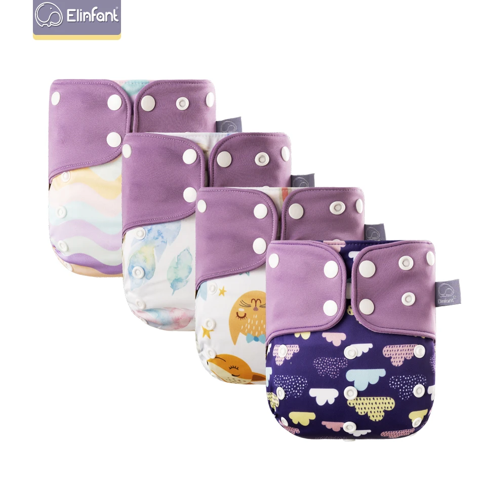 

Elinfant  4pcs pack snap pocket cloth diaper reusable diaper with microfiber insert