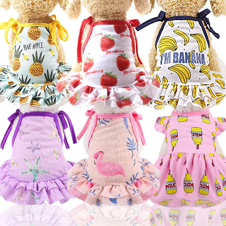 

Hot selling pet T-shirt fruit print Teddy puppy dog clothes cat dress dog vest