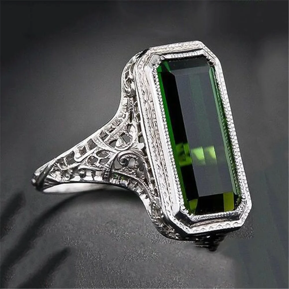 

925 Sterling Silver Plated Emerald Ring for Women Pure Emerald bijoux femme mujer Jewelry Gemstone 925 sliver jewelry Bizuteria