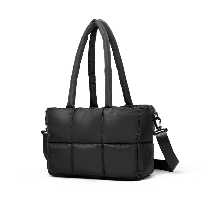 Customized Women's Tote Puffer Bag Zipper Waterproof Soft Large Capacity Black Winter Cotton Padded 3L Shoulder Crossbody Bag