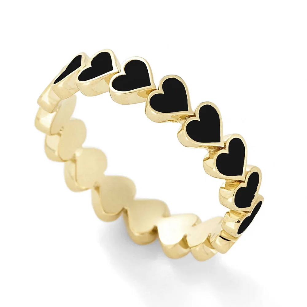 

Cute Heart Plain Stackable Finger Ring Gold Band Colorful Heart Ring for Women, As picture shows