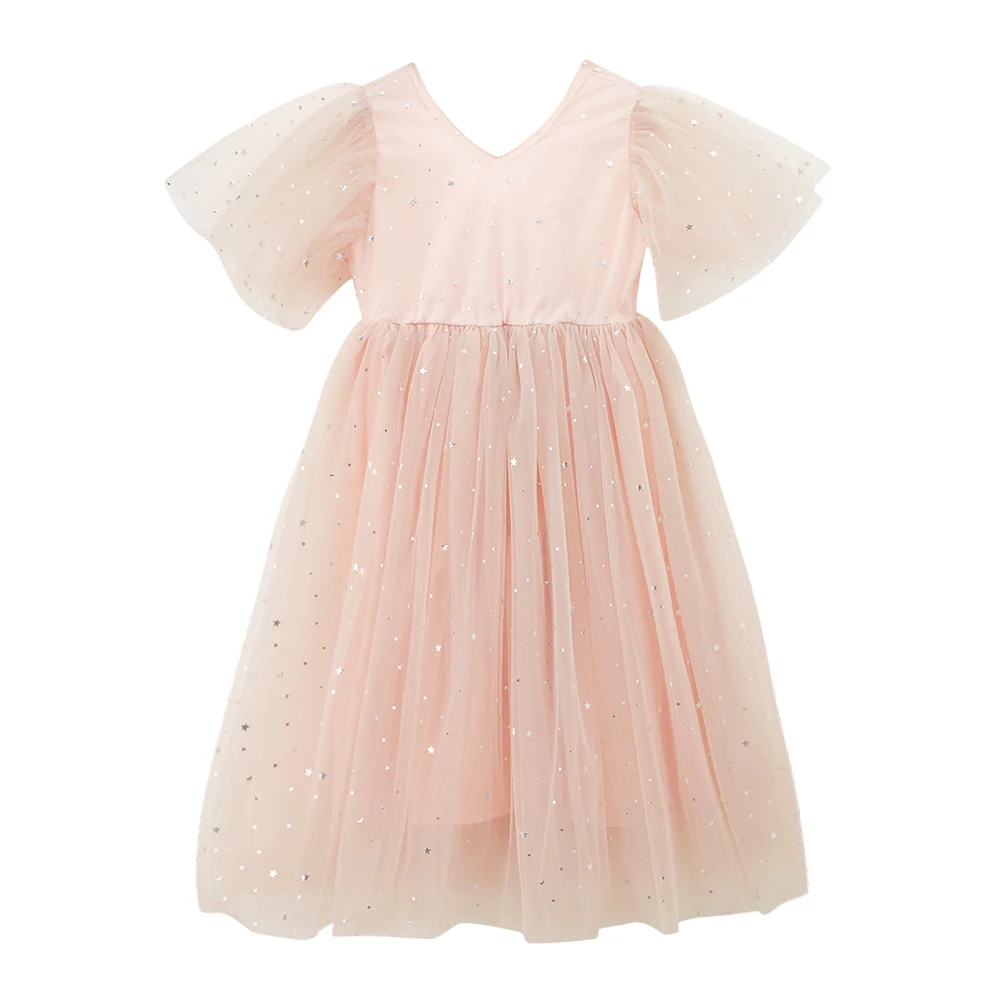 

New Summer Kid Girls mesh Dresses, v-neck design girls party dresses wholesale