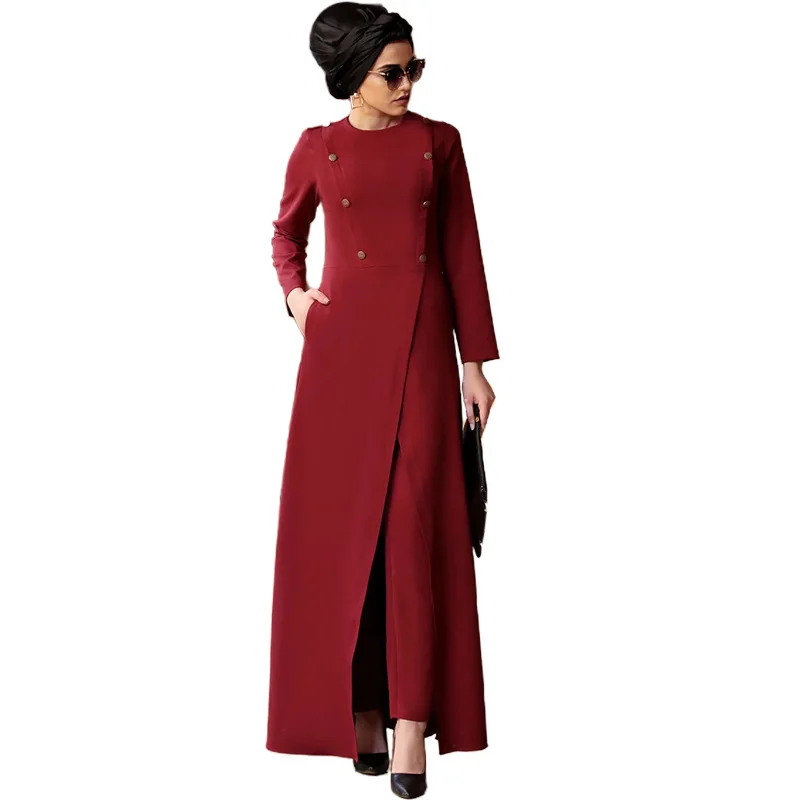 

Wholesale Islamic Clothing Muslim abaya Kaftan Style women's long skirt elegant dress plus size design Muslim dress, Wine red, lake blue, brick red, navy blue