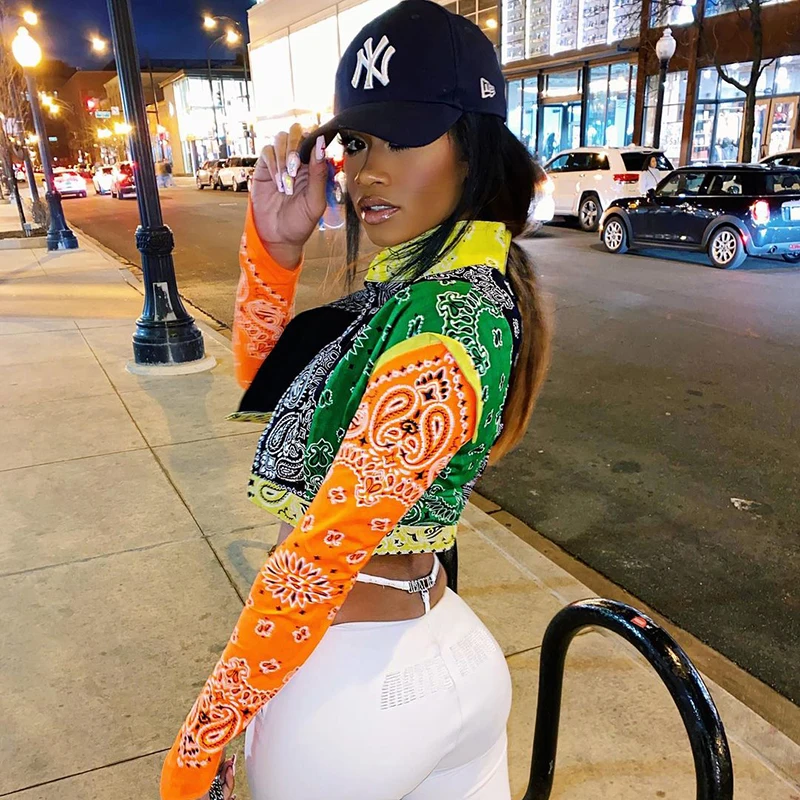 

New Arrival 2021 Fashion Street Printed Jacket Cardigan Women's Short Tops