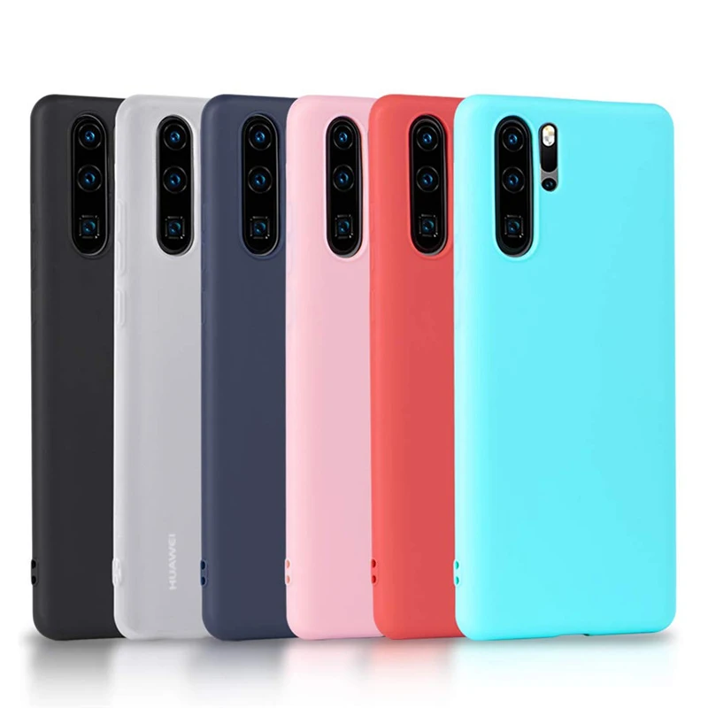 

Ultra-Thin Minimalist Style Silicone Candy Phone Soft Silicone Solid Color Back Case For Huawei P30 Pro, Black,dark blue,red,mint green ,translucent,pink.