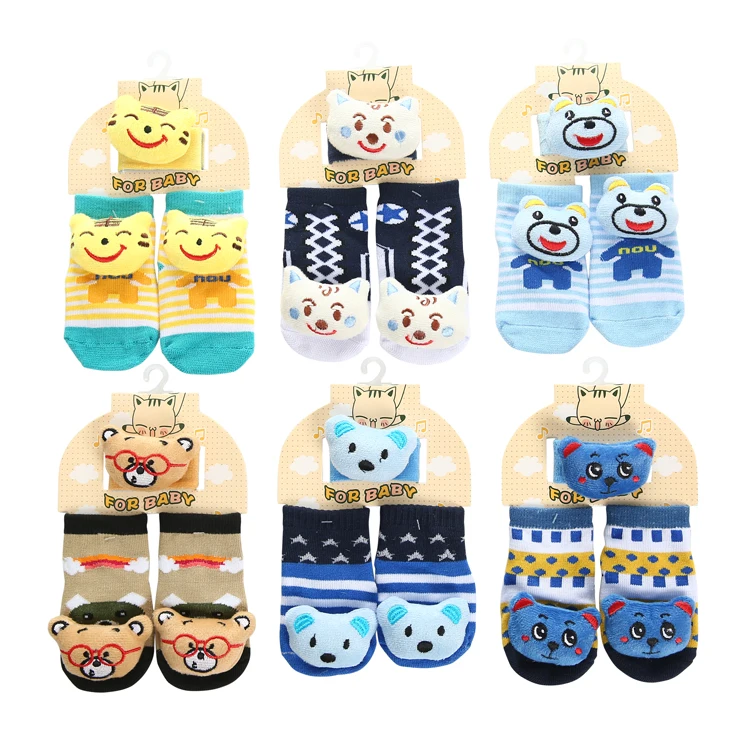 

cute cartoon animal baby rattle socks with wrist, Mixed