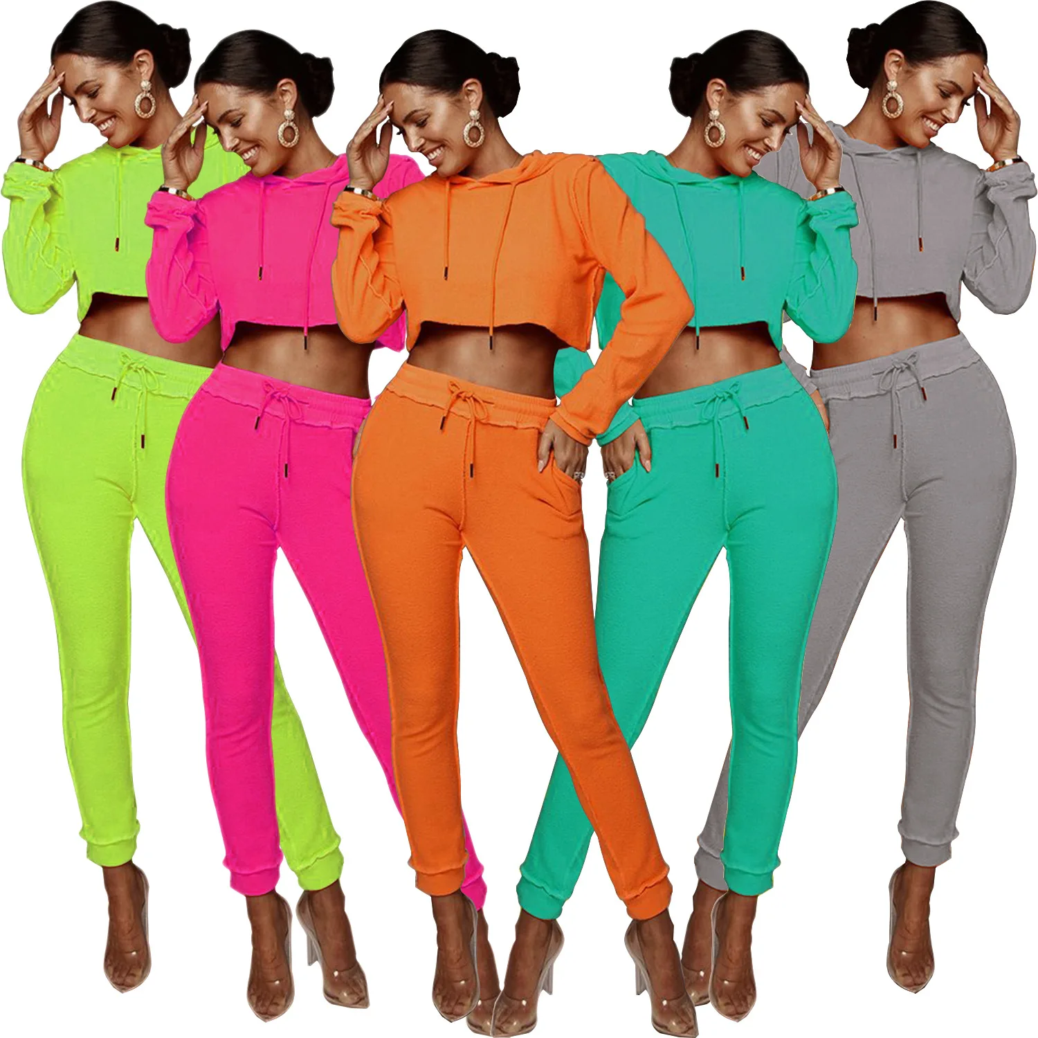 

2021 New Fashionable Casual two piece pants set multi-color customization solid color two piece set women