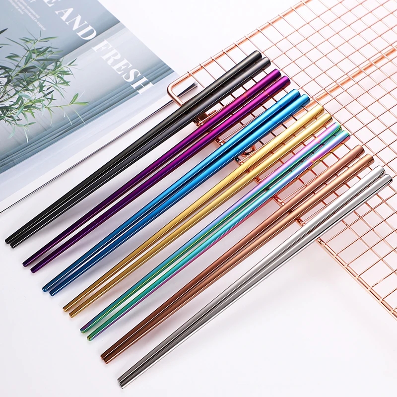 

Korean Custom Color 304 Stainless Steel Chopsticks for Sushi Chopstick Gift Box Set Chinese Titanium Metal Chopsticks, Silver/gold/rose gold/rainbow/black/purple