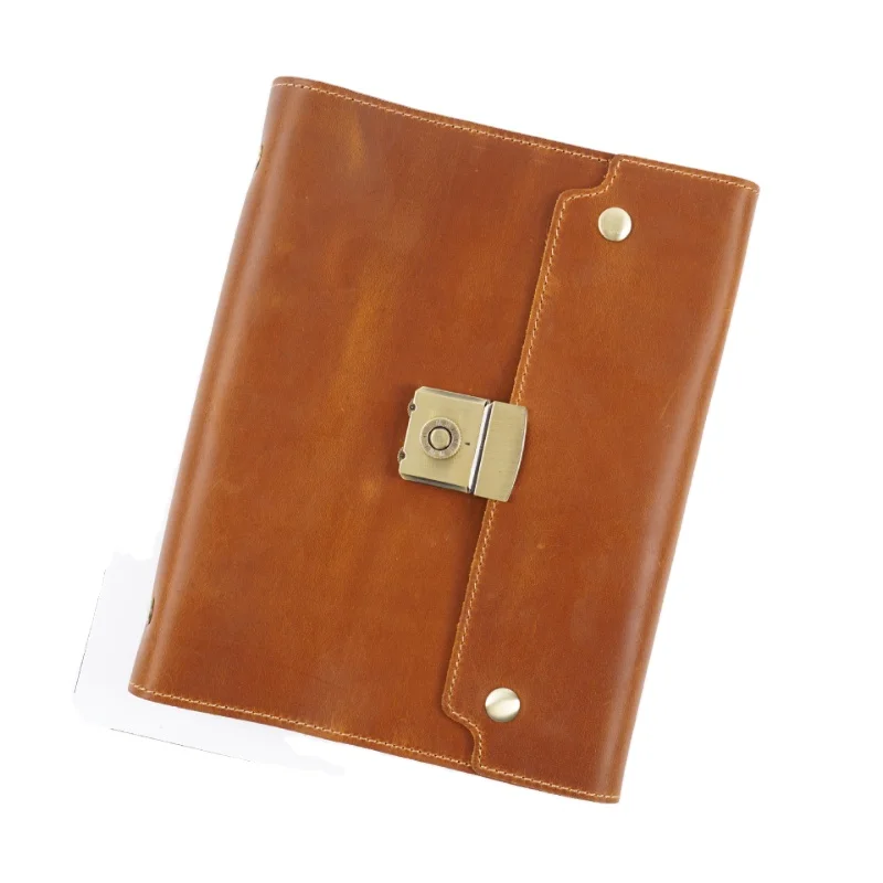 AIGUONIU A5 Genuine Leather Spiral Retro Loose Leaf Password Notebook Office Business European Style Multifunctional Diary