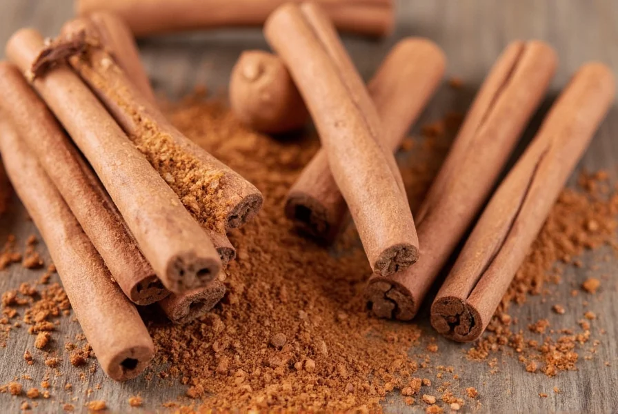 Close-up of organic true cinnamon sticks showing delicate, multi-layered quills compared to thicker cassia bark