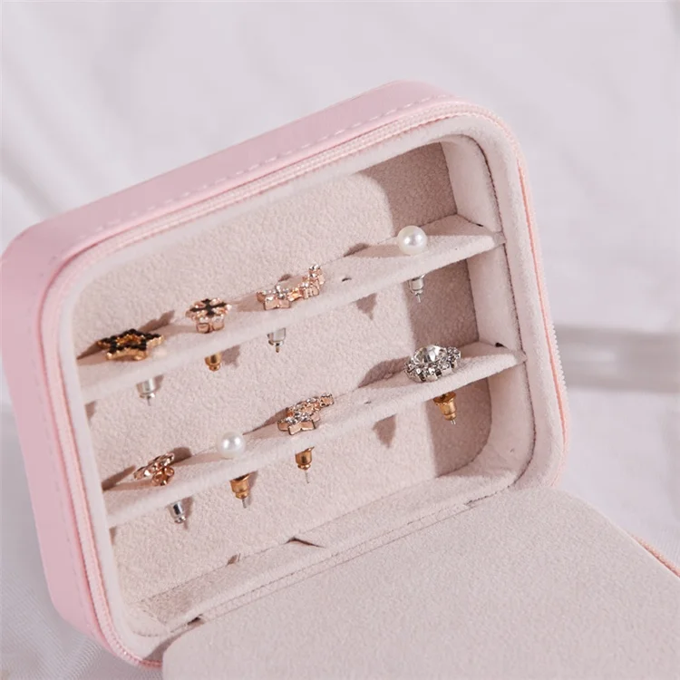 
2020 Pu Leather Small Luxury Jewelry Box Travel Jewelry Organizer Portable Jewellery Box With Mirror 
