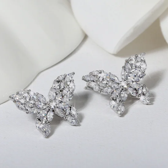 

Factory Wholesale butterfly KYED0367 CZ Earring Platinum Plated Butterfly Shape Shine 3A Zircon earring for Women