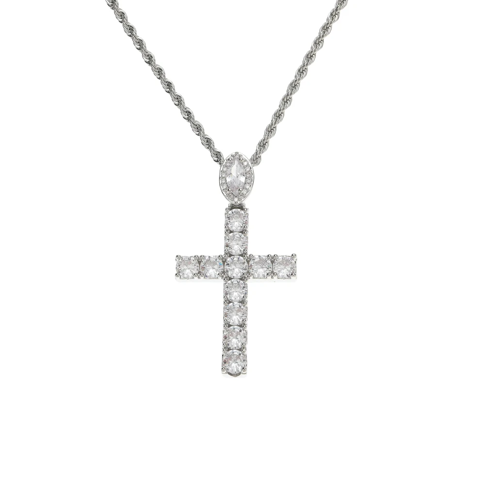 CN422  Oval CZ Hoop Cross Pendants Brass Cubic Zircon Jewelry Men and Women Hip Hop Necklace