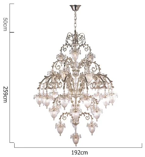 large brass staircase silver chandelier