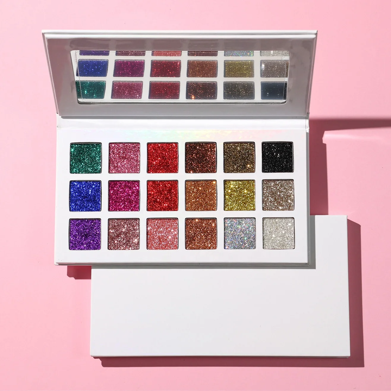 

Good quality pigmented shinny eye shadow palette make up eye shadow palette custom label 18 glitter colors eyeshadow