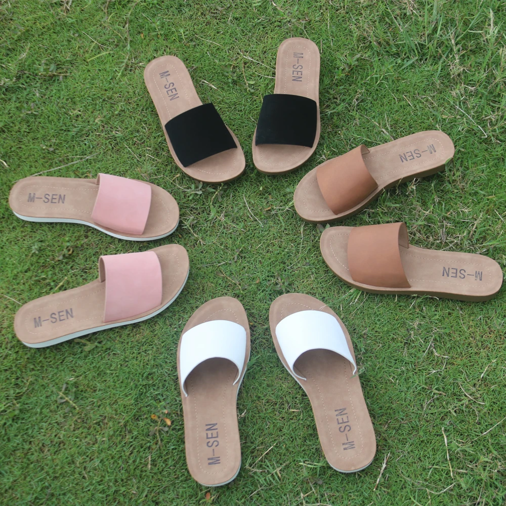 

2022 Hot Sale High Quality PU Flat Base Slippers For Lady M-SEN02, Black