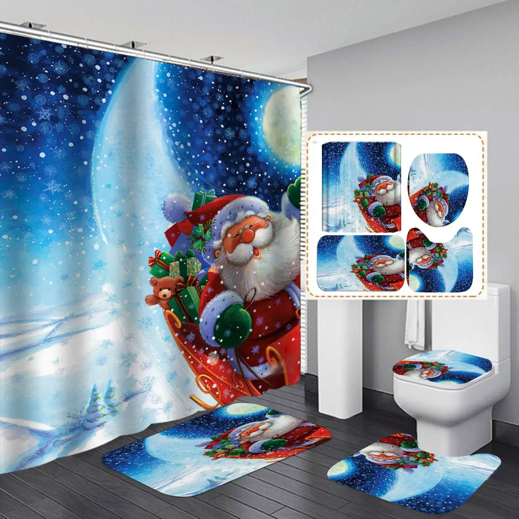 

Waterproof custom home goods fabric Designer natural christmas shower curtain set