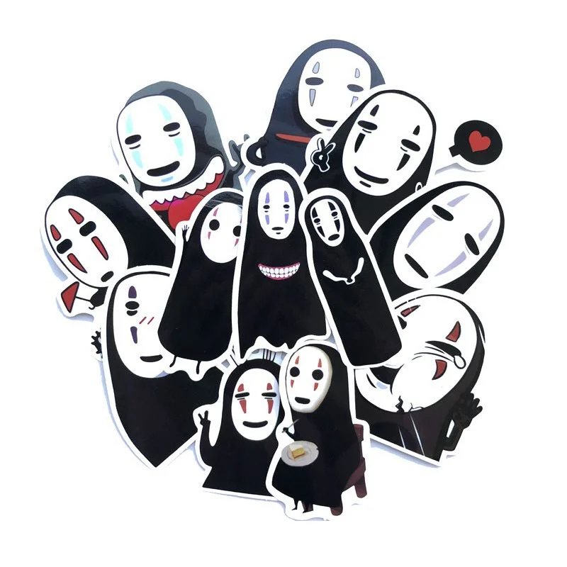 

12 pcs/bag Hayao Miyazaki anime faceless male cartoon Spirited Away suitcase notebook refrigerator stationery sticker, Cmyk