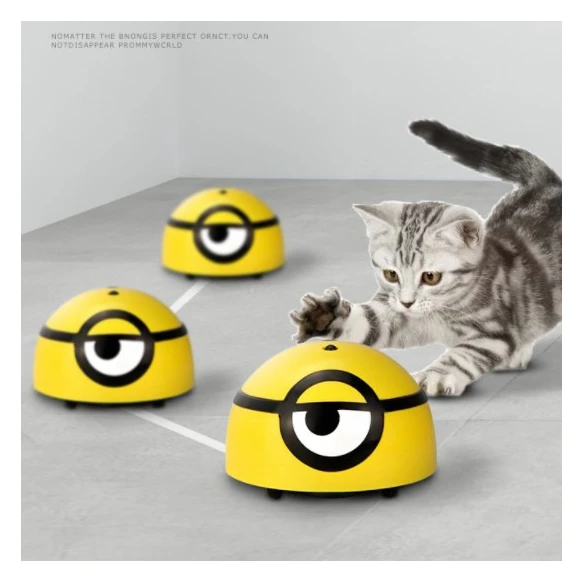 

Automatic interactive cat teaser toy Crazy Walking Minions electric squeaky cat laser toy with remote