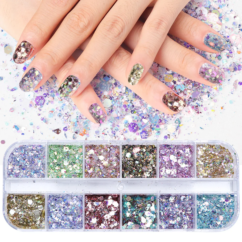 

2020 New Flakes Sparkly Powser 3D Hexagon Colorful Nail Mermaid Glitter Sequins For nail, Picture