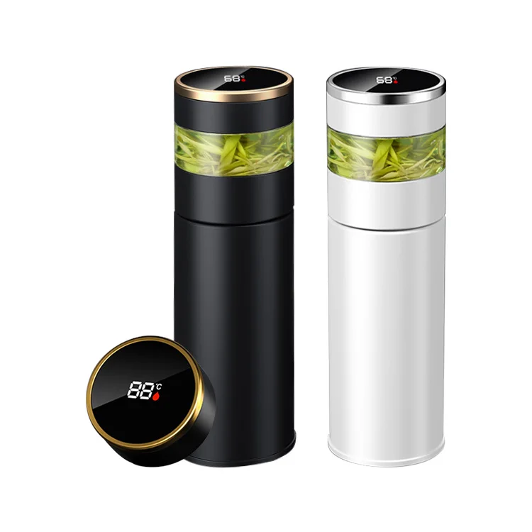 

Wholesale smart lcd display double wall with infuser separator stainless steel tea bottle, Customized color