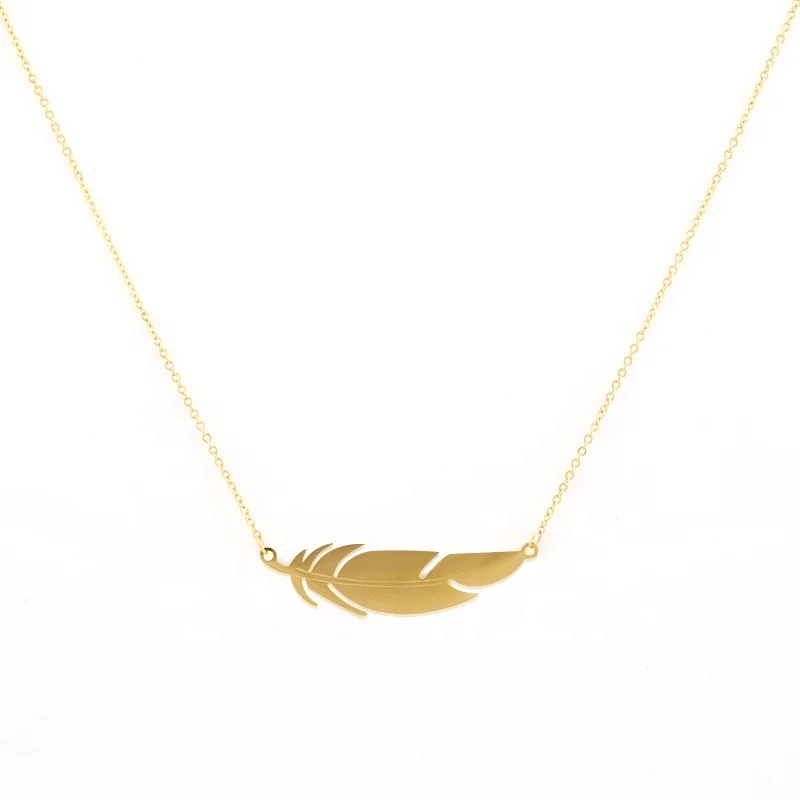 

Unique Design Gold Plating Stainless Steel Flat Feather Pendant Clavicle Chain Necklace