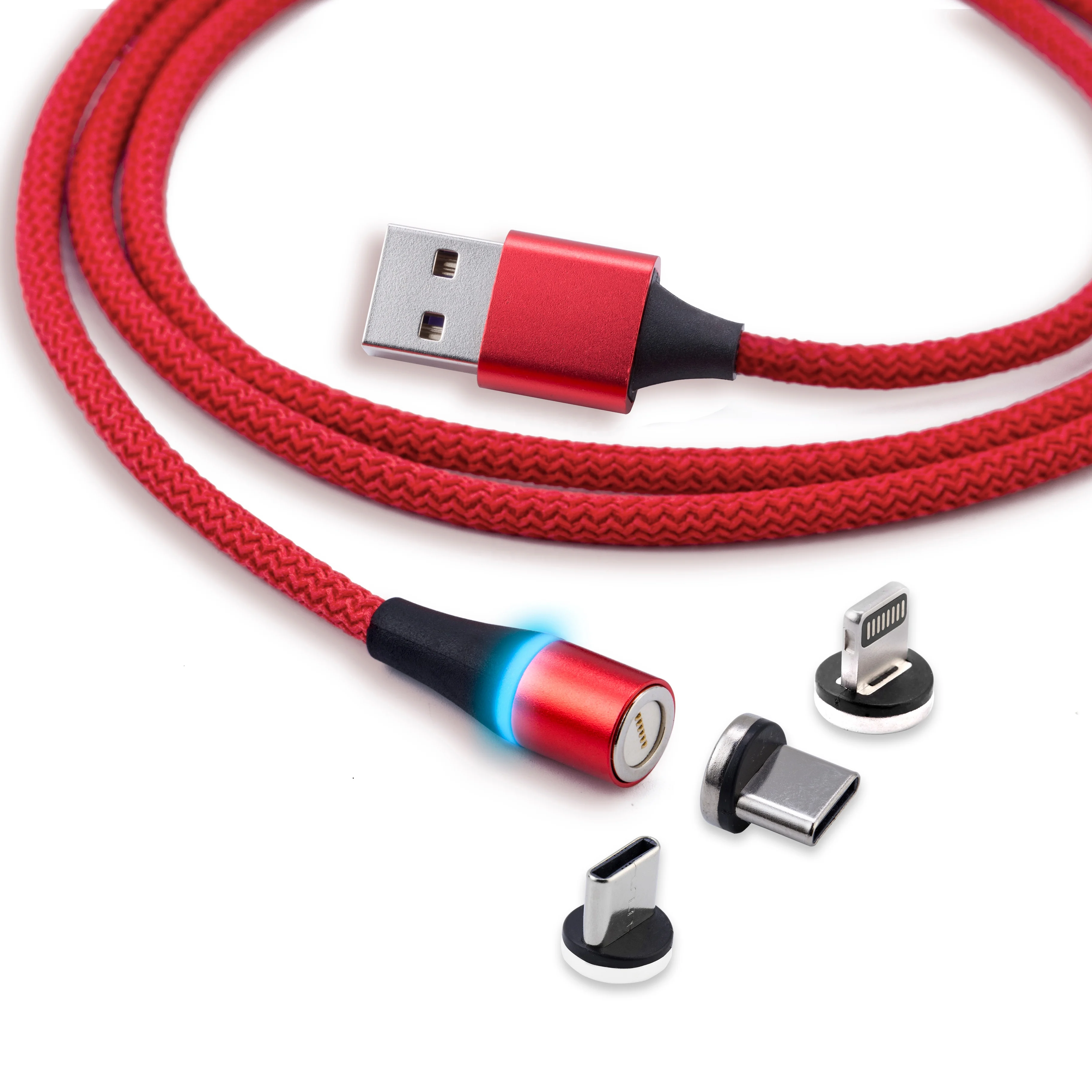 

CFM-M235 fast LED 3 in 1 charging cable usb Magnetic charger cable with charging and data functions, Black/red/silver/blue