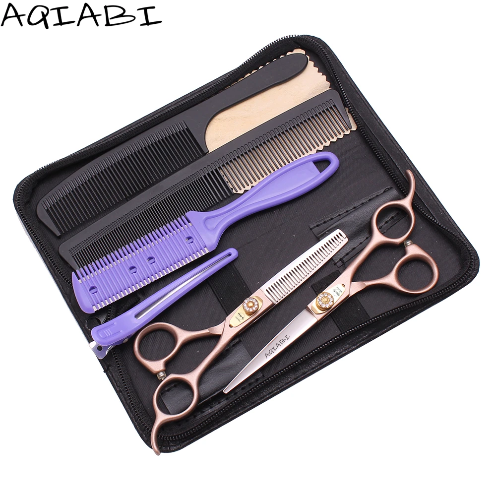 

Hairdresser Scissors 5.5" 6" AQIABI JP Steel Hair Cutting Scissors Thinning Shears Rose Gold Hair Scissors Professional A9105