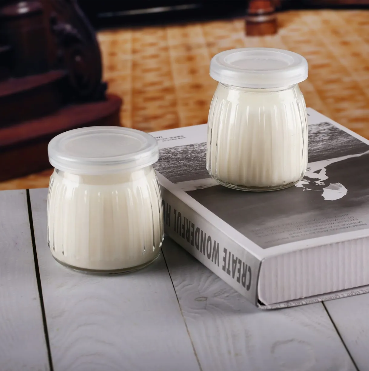 Wide Mouth Pudding Glass Jar Small Milk Glass Bottle Jars With Cork Or