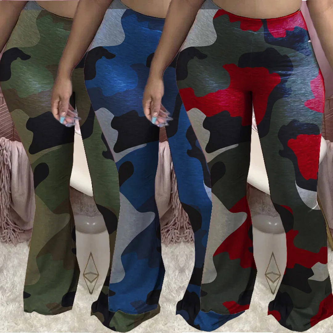 

Women High waist camouflage color stack trousers casual yoga floor length stacked leggings, Customized color