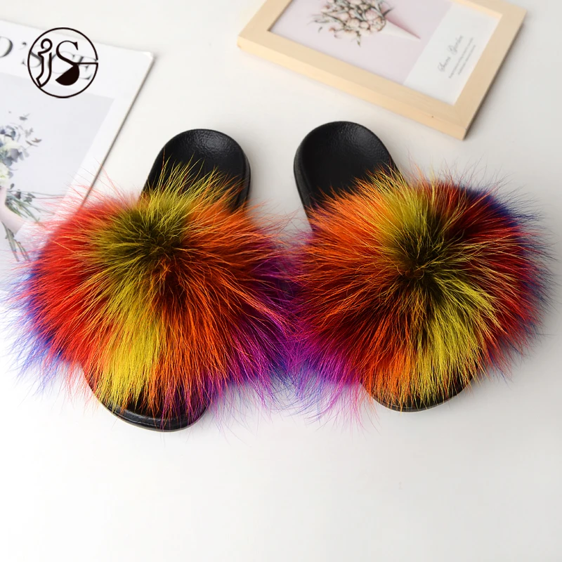 

2021 Popular Design Various styles fur sandals plush outdoor slides for women Real Fox comfy furry slippers, Picture