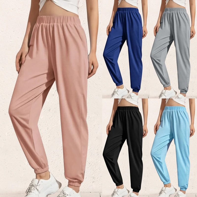 

Fashion pink jogger eco friendly polyester loose straight leg streetwear sweatpants woman