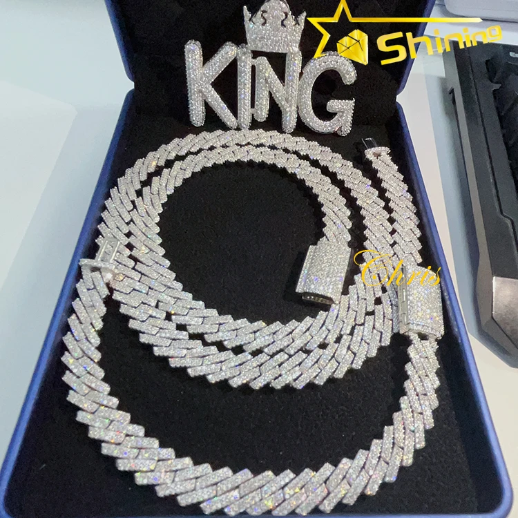 

Ready to ship 10mm cuban chain VVS moissanite 925 sterling silver Moissanite ice out diamond men's cuban bracelet & necklace