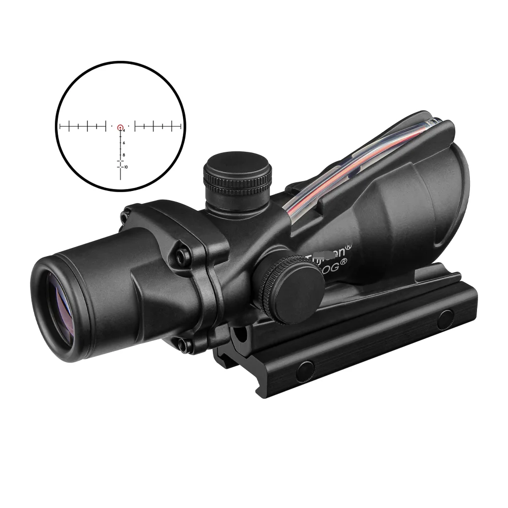 

Hunting Sight ACOG 4x32 Real Fiber Scope Red Horseshoe Reticle Tactical Optical Sights for cal .223 .308, Black