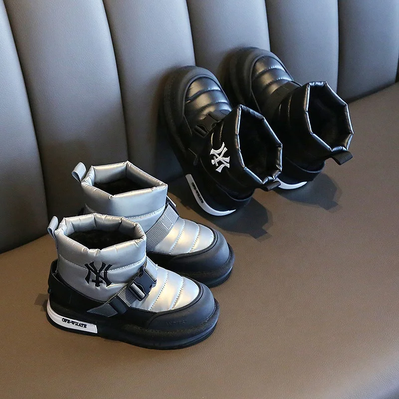 

Children boots with velvet 2020 new waterproof non-slip warm winter boys girls short boots boots shoes, As picture