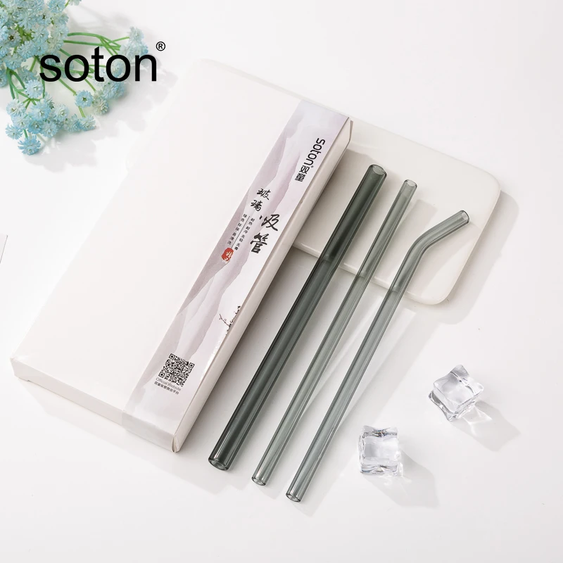 

100% food grade colorful borosilicate bending glass straw set, Panton