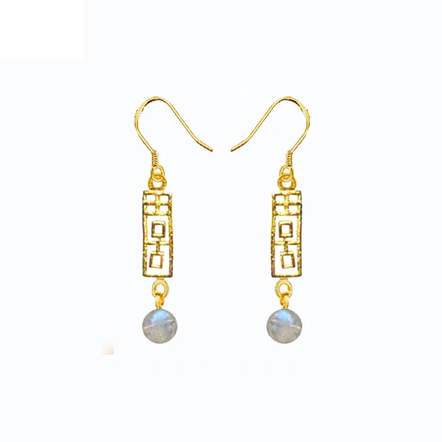 

Chinese traditional marry festive pattern 18k gold plated moonstone wedding jewelry sets earring shipping free