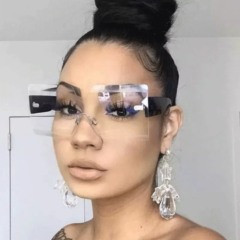 

Pc Frame Oversized Shades Square large Big Frame Wide Legs Classic Hot Selling One Piece rimless square oversized Sunglasses, Mix color or custom colors