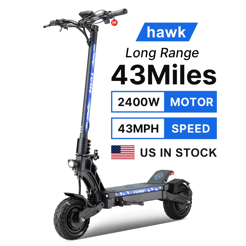 

YUME HAWK new arrival 60v 2400w dual motor adult electric scooter 10 inch off road tire e scooter 2000w for wholesale