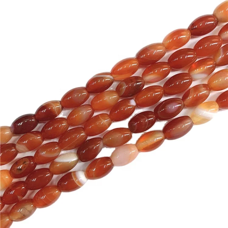

Natural Loose Gemstone Rice Shape Red Agate Beads for Necklace Earrings Making, 100% natural color