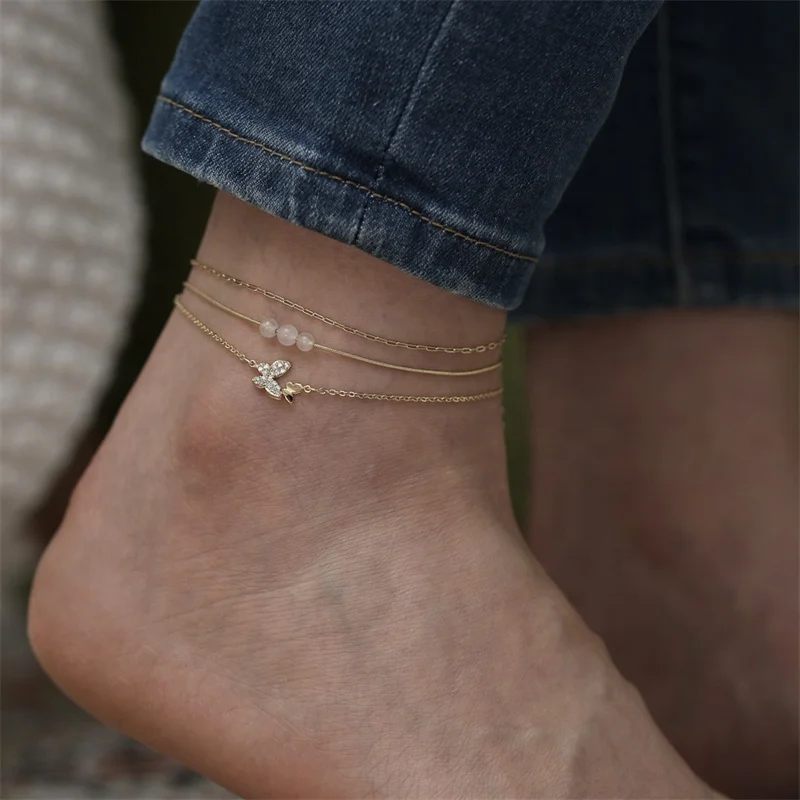 

WeSparking Gold/Platinum Plated Gemstone Anklet Brass Chain Beach Anklets With Charms For Women Fashion Foot Jewelry Wholesale