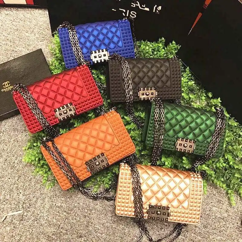

2021 Hot Selling Women Pure Color Chain Matte Frosted Lock Jelly Handbags Crossbody Bag, Any color