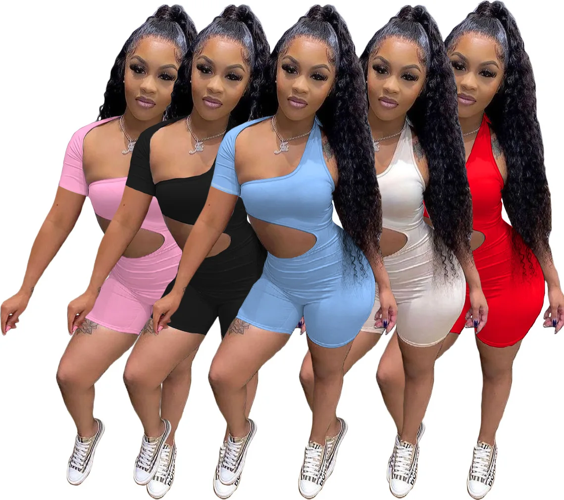 

2022 New Coming Fashion short Hollow out One Piece bodycon jumpsuit for ladies