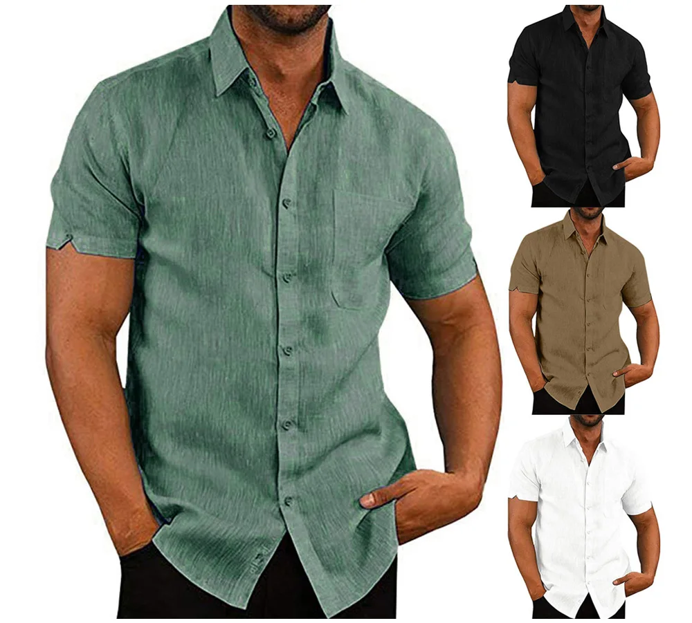 

Gibson summer men's shirt casual men's linen short sleeve shirt men's solid color breathable business shirt clothing