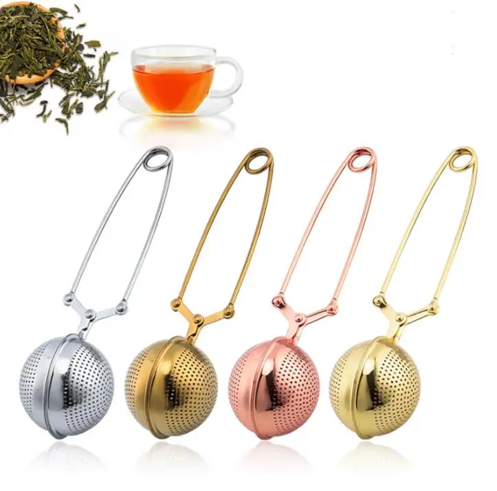 

Cute Metal Stainless Steel Rose Gold Snap Ball Shape Loose Herb Leaf Mesh Tea Infuser Strainer