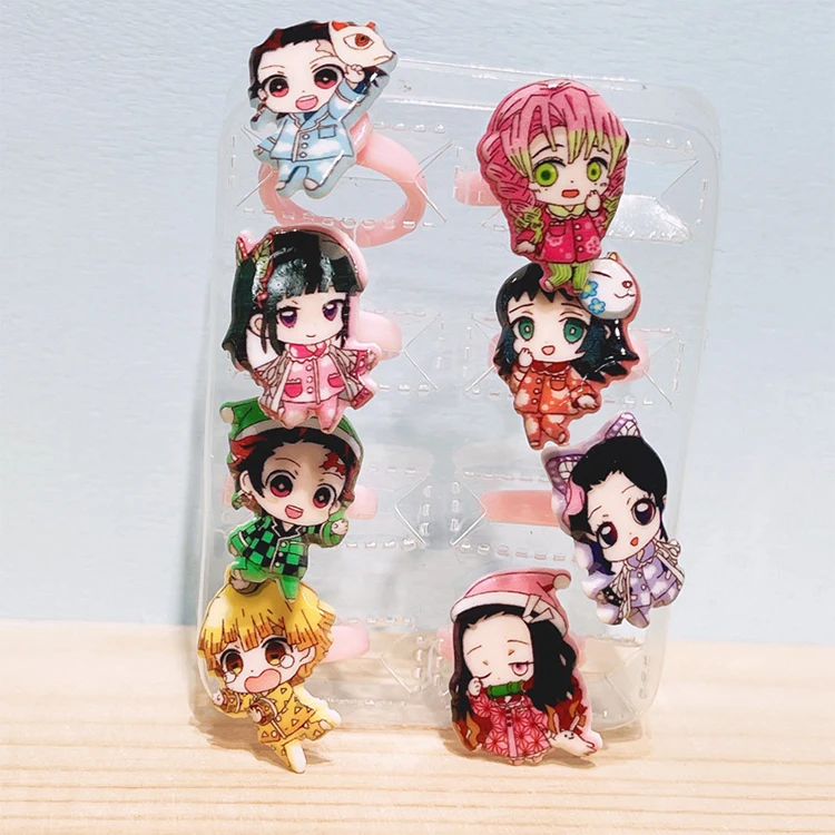 

Hot Sale 8 Pieces Japan Anime Ring Set for Kids Kimetsu no Yaiba Acrylic Ring Cute Demon Slayer Ring, As picture shows