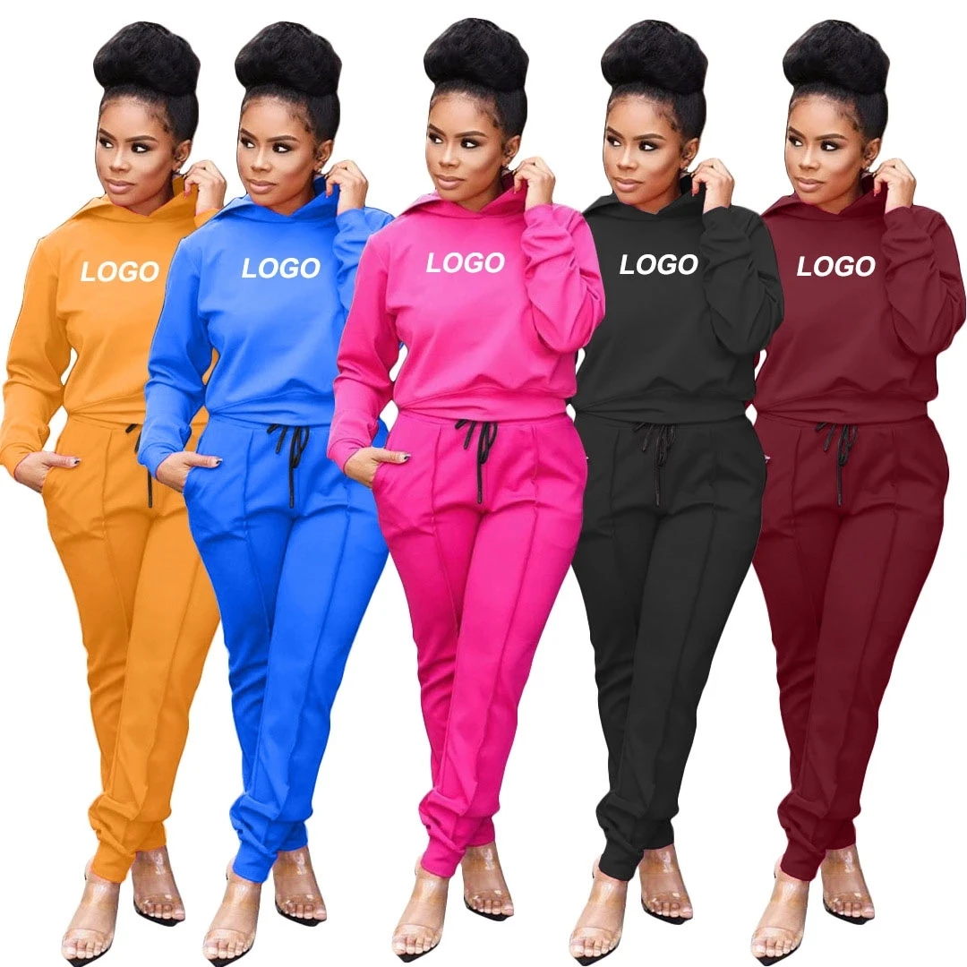 

Custom 2020 Plain long Sleeves Sweat Suits Fashion autumn Women Joggers Suits Sets Women two pieces pullover hoodie for gym, Custom color