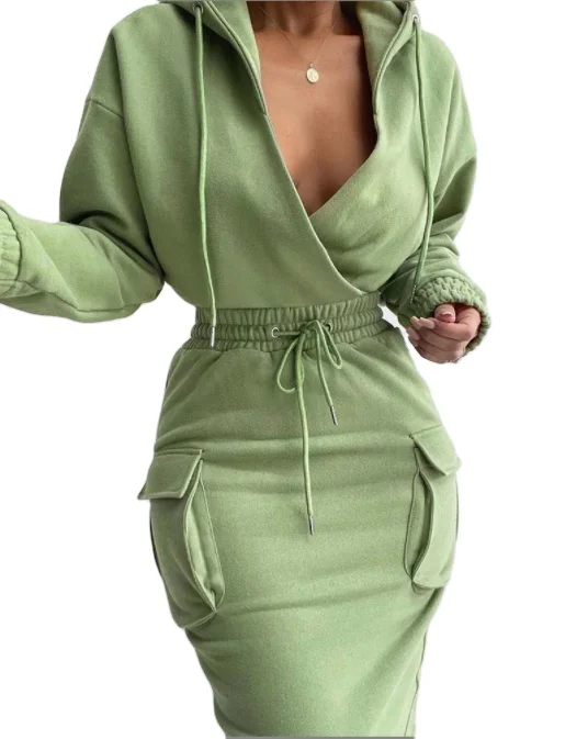 

Spring 2022 Women s Clothing Sexy Elastic Waist V neck Women Hoodie Dresses Sweatshirt Spring Dress Women, This type has 10 colors