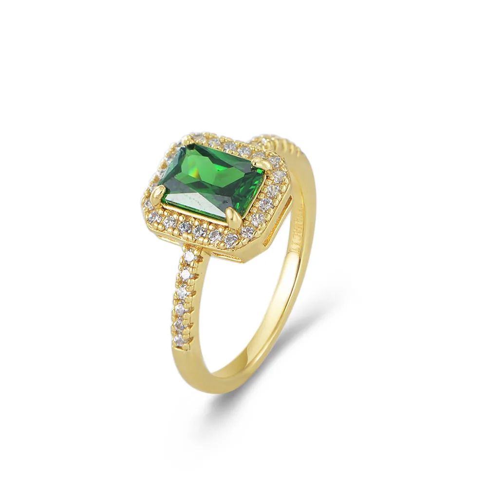 

Vintage women Anniversary jewelry psj 925 Sterling silver 14k gold plated cubic zircon green Columbian emerald rings for gift